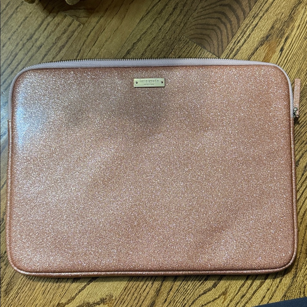NWOT Kate Spade New York Glitter Rose Gold padded laptop sleeve